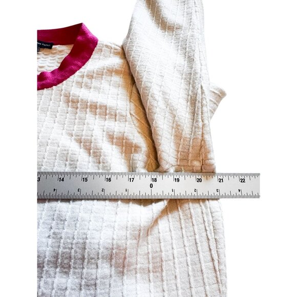 Adrianna Papell Ribbed Cardigan Sweater Women's L White Pink Trim Old Money - Picture 5 of 10